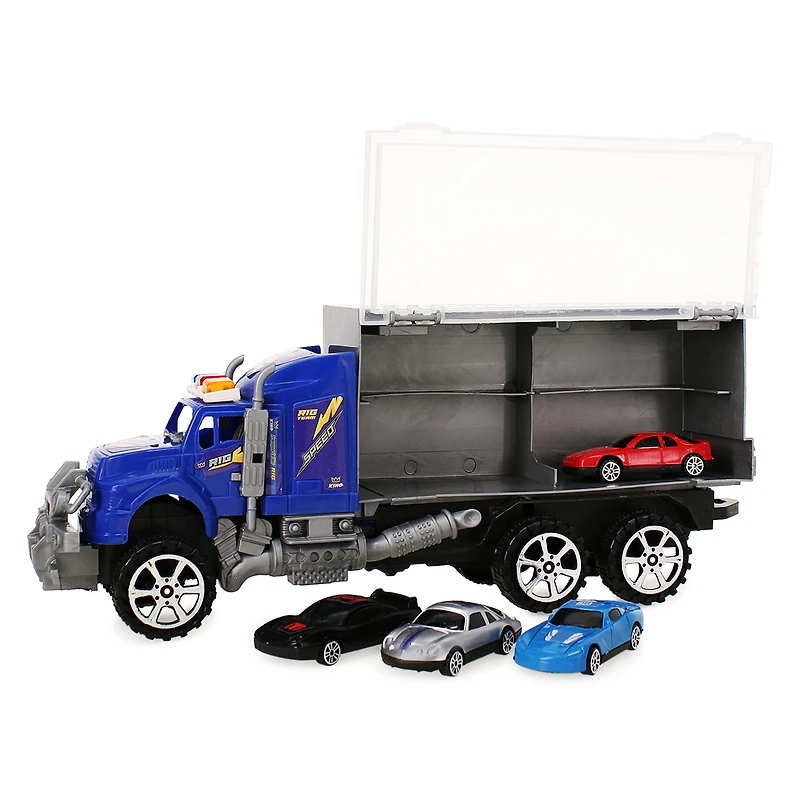 Race Car Transport Truck W/ 4 Race Cars