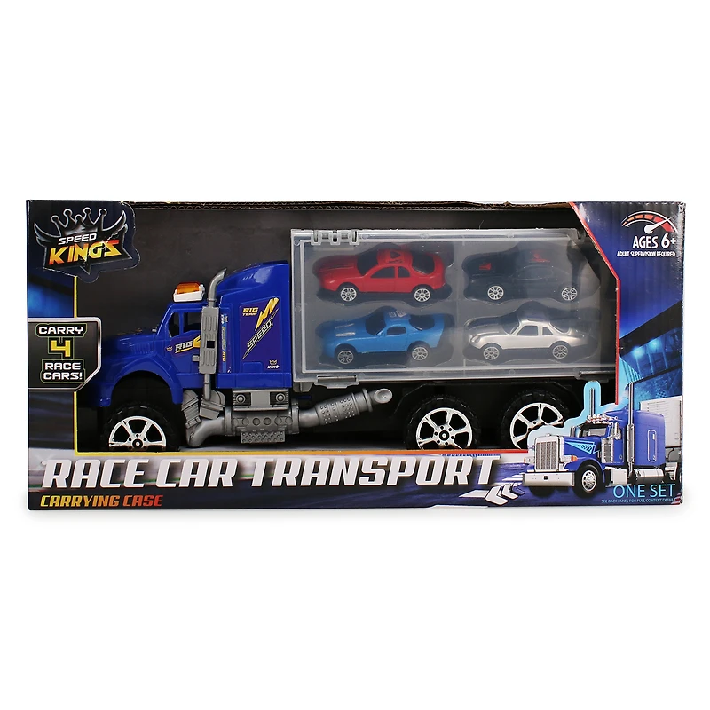 Race Car Transport Truck W/ 4 Race Cars