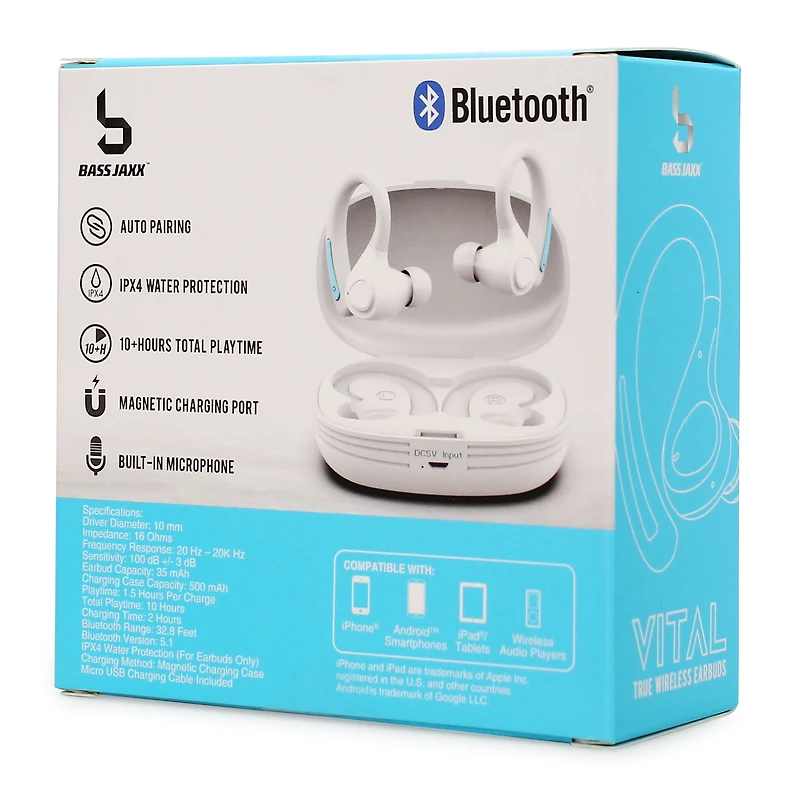 sport hook bluetooth® earbuds with microphone, 10hr play time