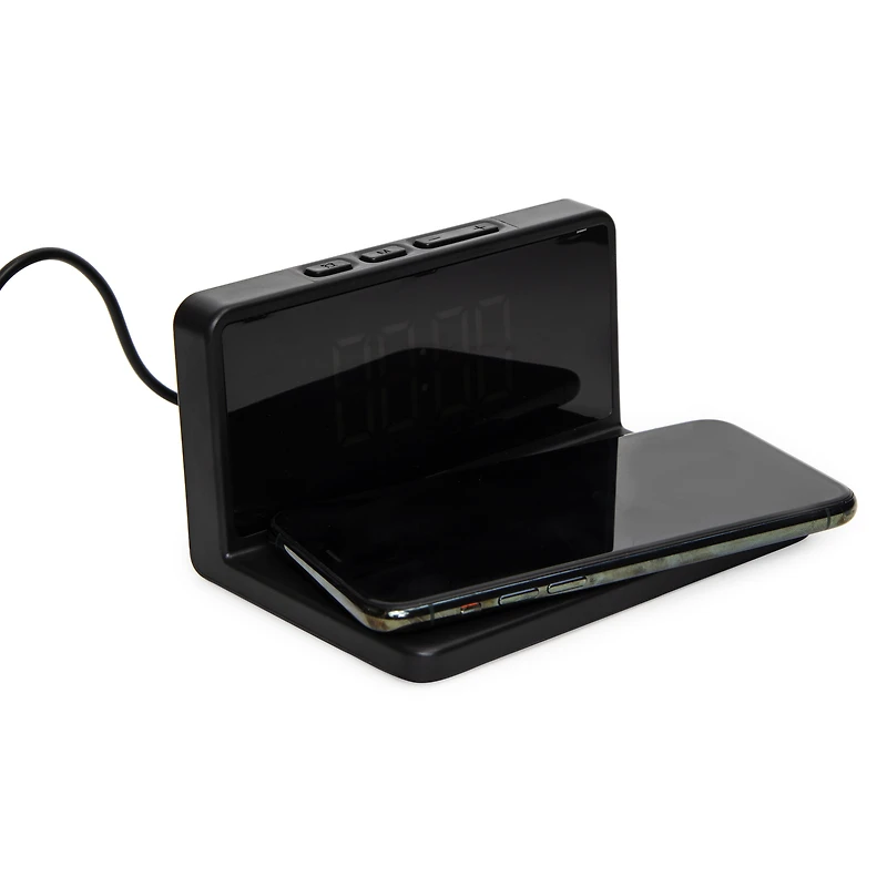 digital alarm clock with wireless charging pad 10w