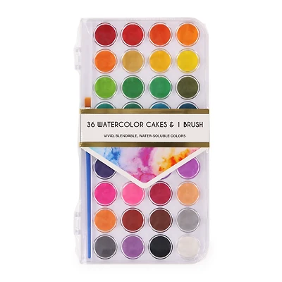 36 Watercolor Paints & Paintbrush Set