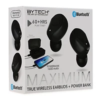 Maximum Bluetooth® Earbuds With Mic + Power Bank Charging Case