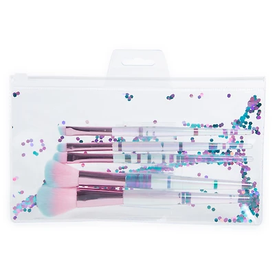 Makeup Brushes & Glitter Pouch 6-Piece Set