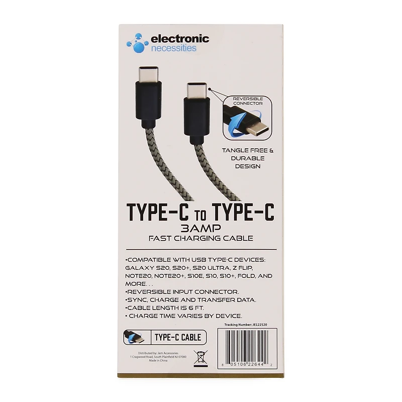 6ft USB-C To Type-C Fast Charging Cable, 3 Amp