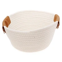 Rope Storage Basket With Faux Leather Handles 10in X 10in
