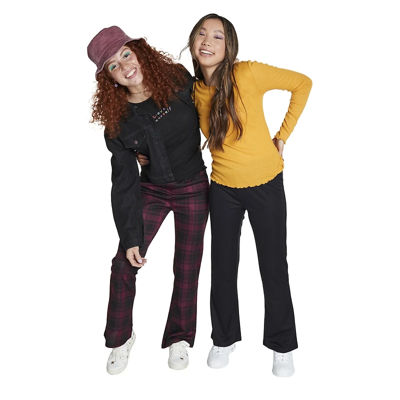 Juniors Kick Flare Pants - Burgundy Plaid