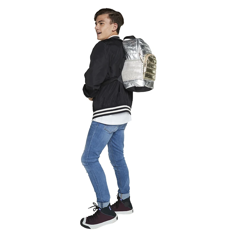 metallic quilted backpack 15in