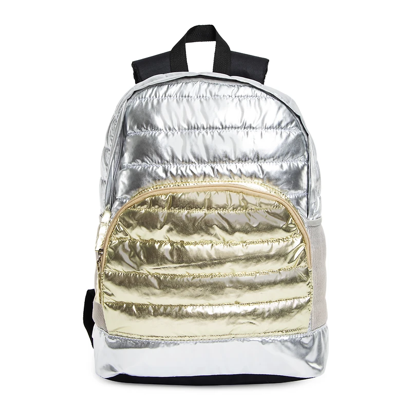 metallic quilted backpack 15in