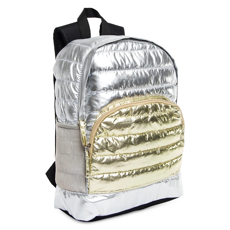 metallic quilted backpack 15in