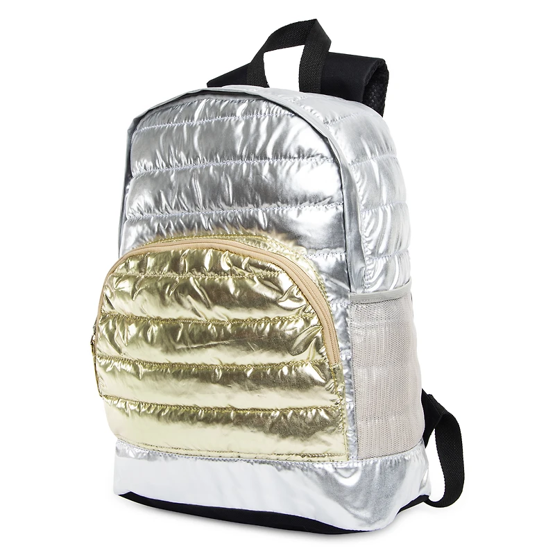 metallic quilted backpack 15in