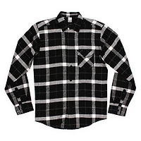 young men's button-down flannel shirt - black & white plaid