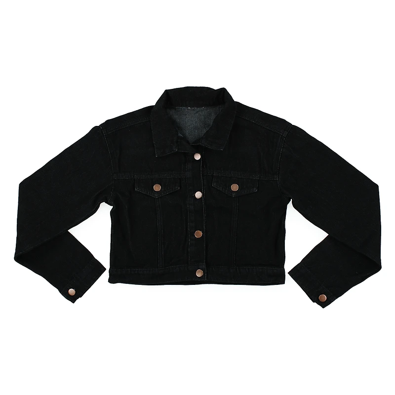 juniors cropped black denim jacket