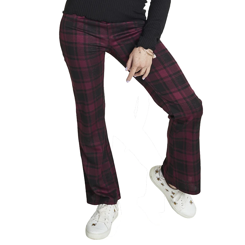 Juniors Kick Flare Pants - Burgundy Plaid