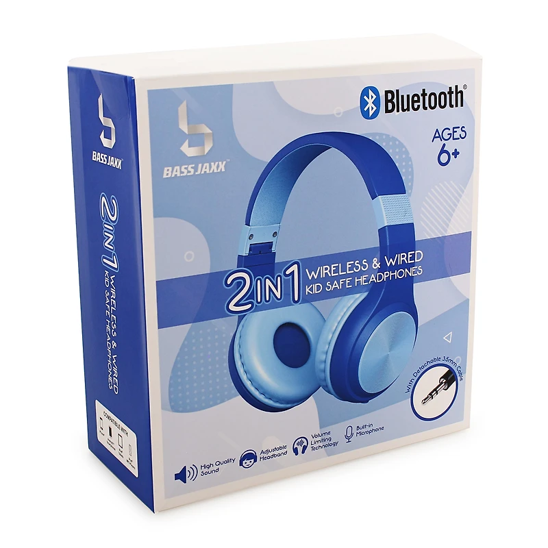 kid-safe 2-in-1 wireless & wired headphones with mic