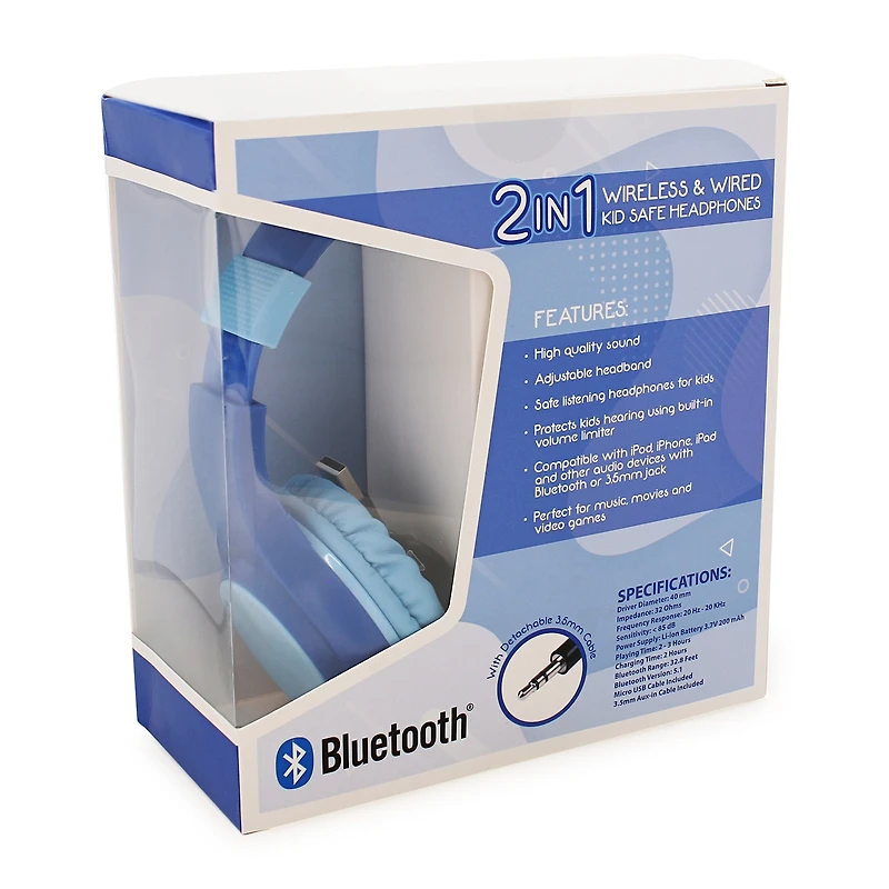 kid-safe 2-in-1 wireless & wired headphones with mic