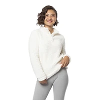 Juniors Fuzzy Sherpa Fleece Pullover Top - White