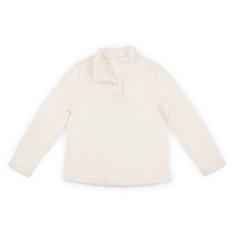 Juniors Fuzzy Sherpa Fleece Pullover Top - White