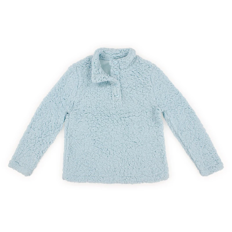 juniors fuzzy sherpa fleece pullover top - light blue