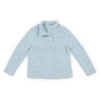 juniors fuzzy sherpa fleece pullover top - light blue