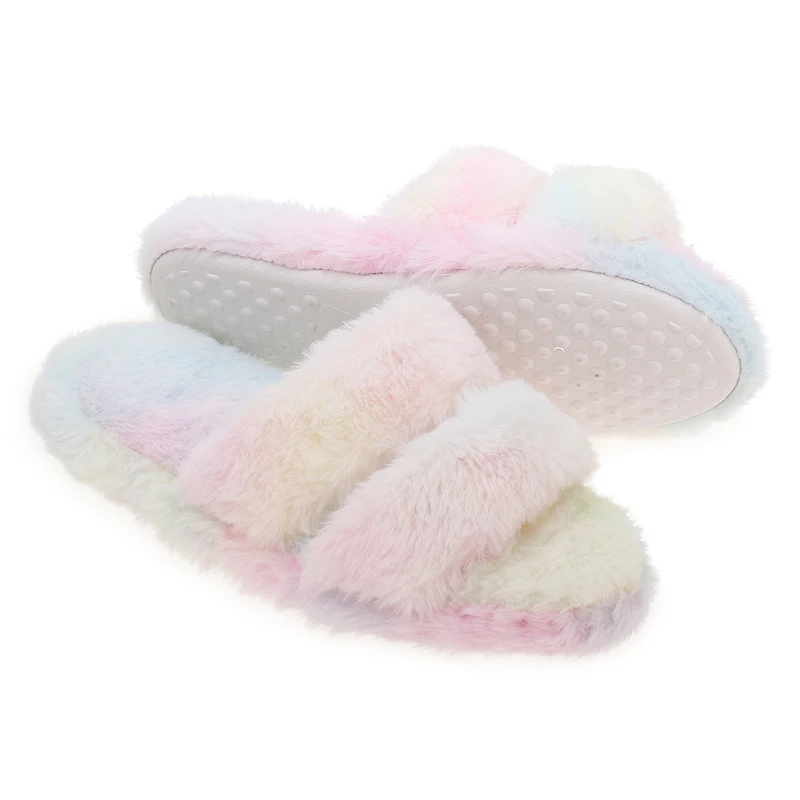 tie dye faux fur slippers