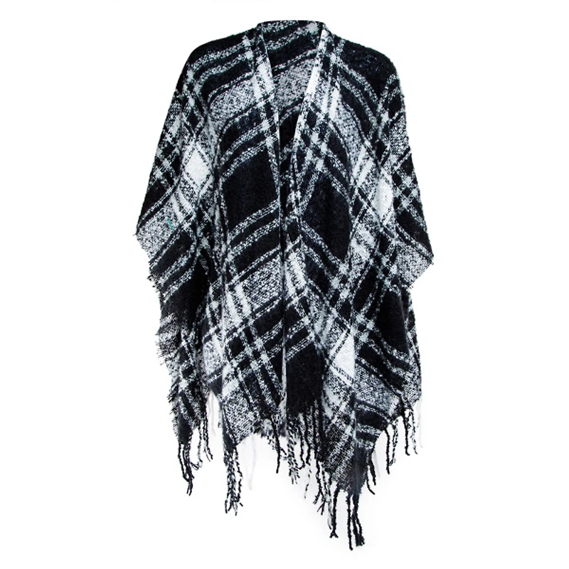 plaid woven ruana wrap