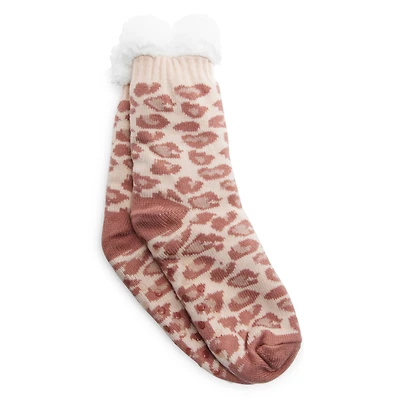 knit print slipper socks w/ sherpa lining