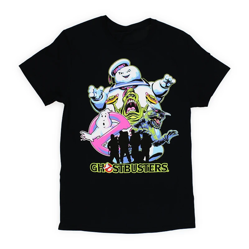 neon retro ghostbusters graphic tee