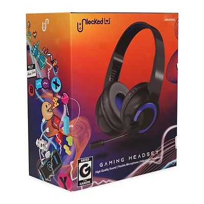 unlocked lvl™ black & blue gaming headset with boom mic