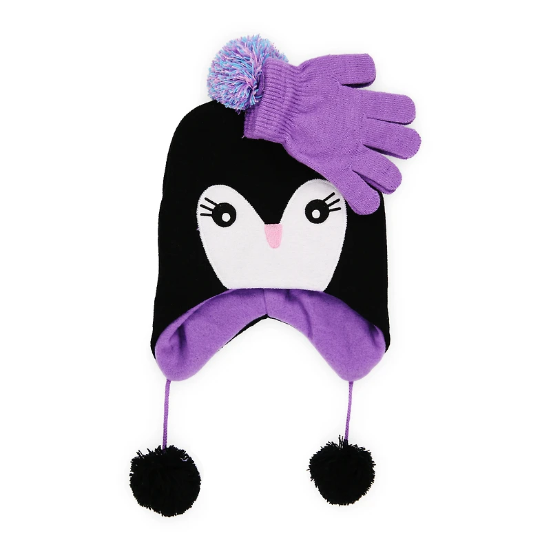 kid's fleece penguin hat & gloves set