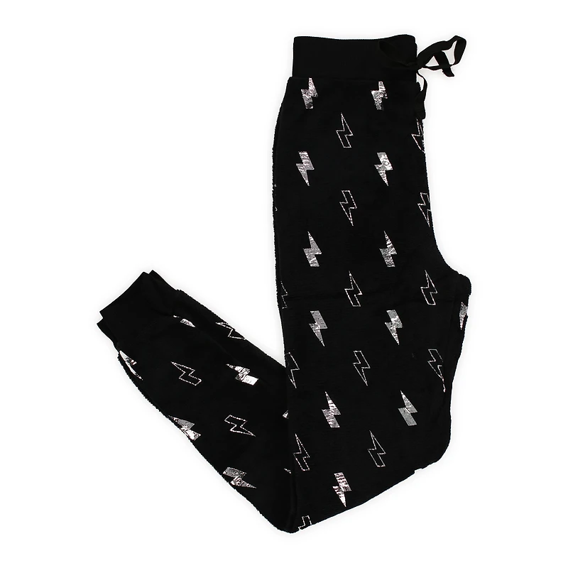 juniors plush black joggers w/ metallic lightning