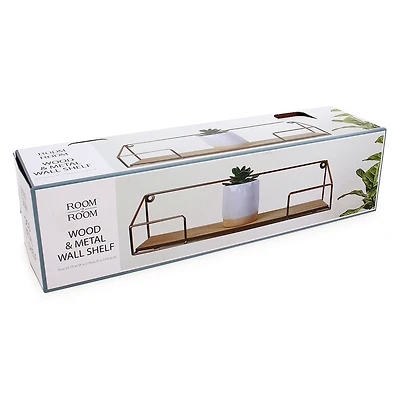 gold wire & wood wall shelf 15.75in