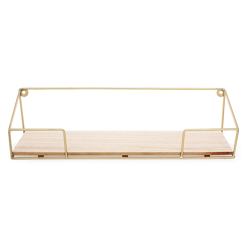 gold wire & wood wall shelf 15.75in