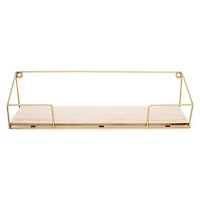gold wire & wood wall shelf 15.75in