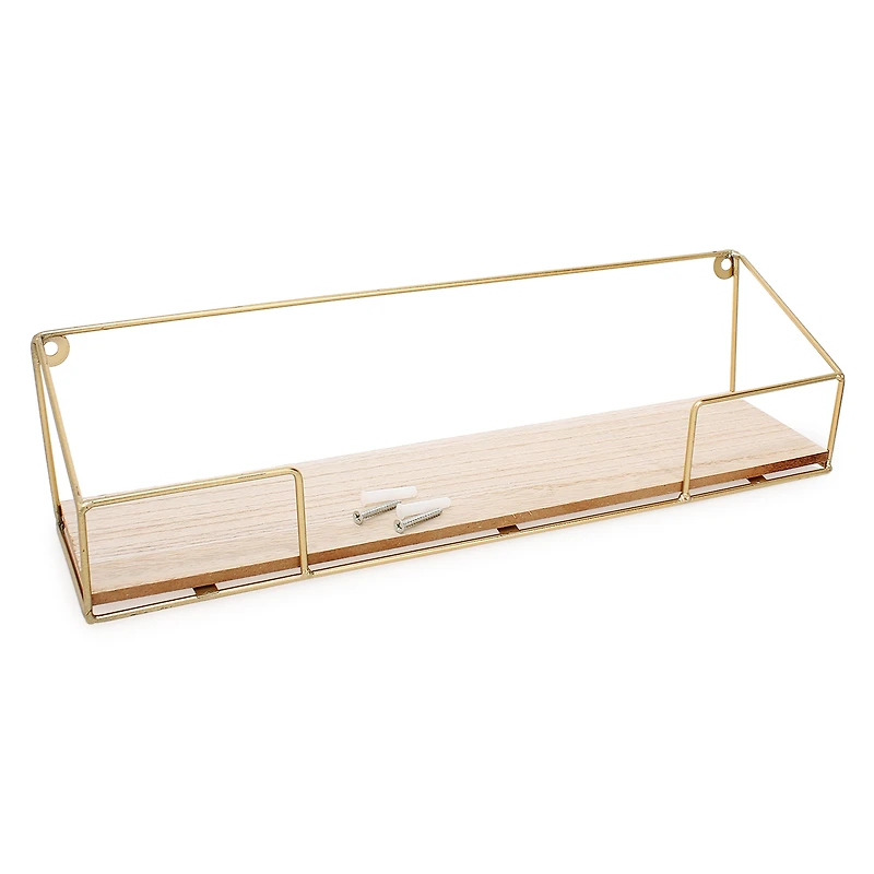 gold wire & wood wall shelf 15.75in