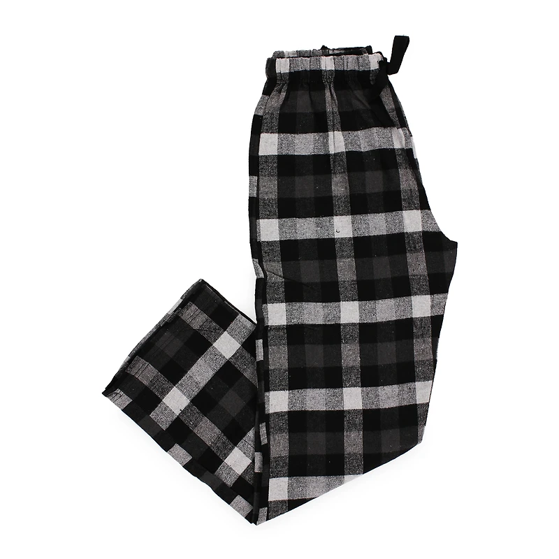 young men's black & white buffalo plaid flannel lounge pants