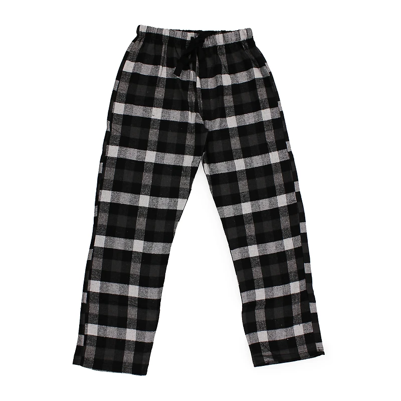 young men's black & white buffalo plaid flannel lounge pants