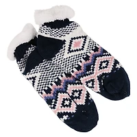 Ladies Sherpa & Fair Isle Knit Slipper Socks