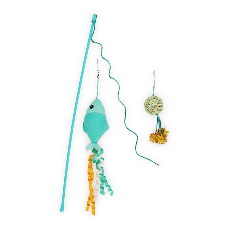 cat toy teaser wand with fish