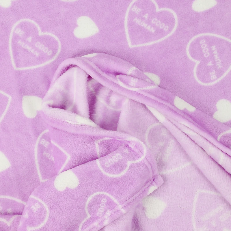 be a good human candy heart throw blanket