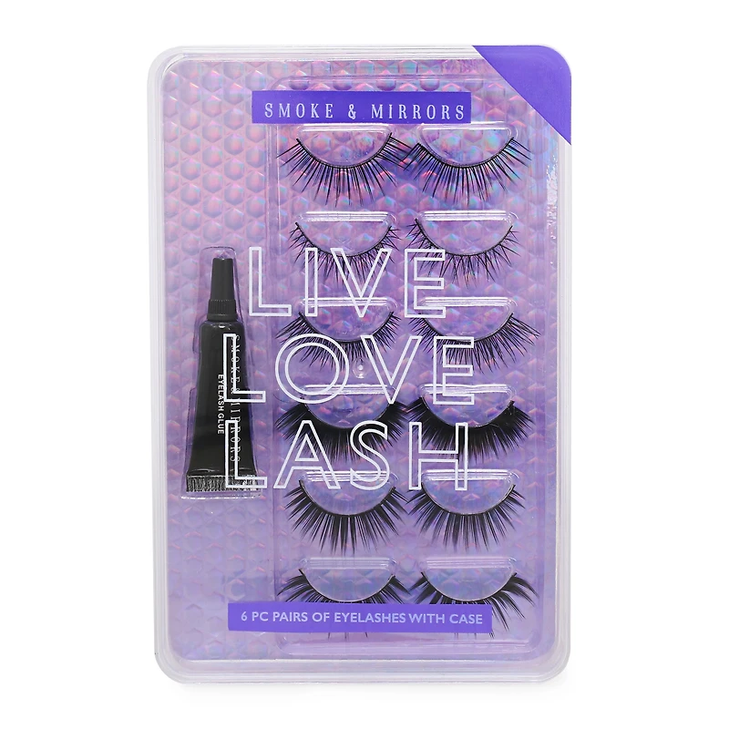 live, love, lash fake eyelashes 6-pair set with glue & case