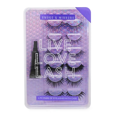 live, love, lash fake eyelashes 6-pair set with glue & case