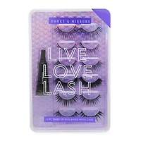 live, love, lash fake eyelashes 6-pair set with glue & case