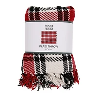 red & white plaid woven cotton throw blanket