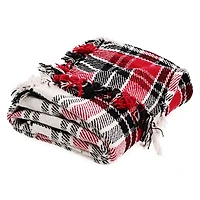 red & white plaid woven cotton throw blanket