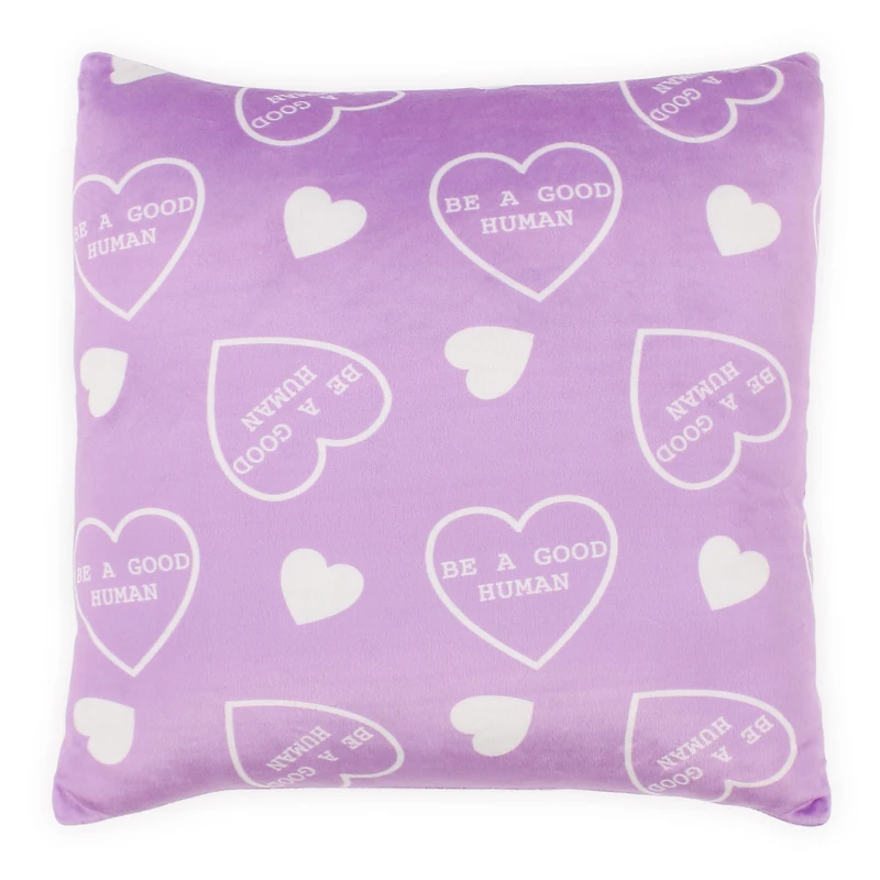 be a good human candy heart throw pillow 14in