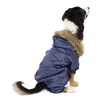 pet snowsuit with faux fur trim hood