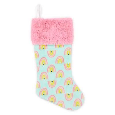 printed plush holiday stocking - rainbow