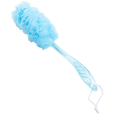 body scrub brush w/ bath pouf