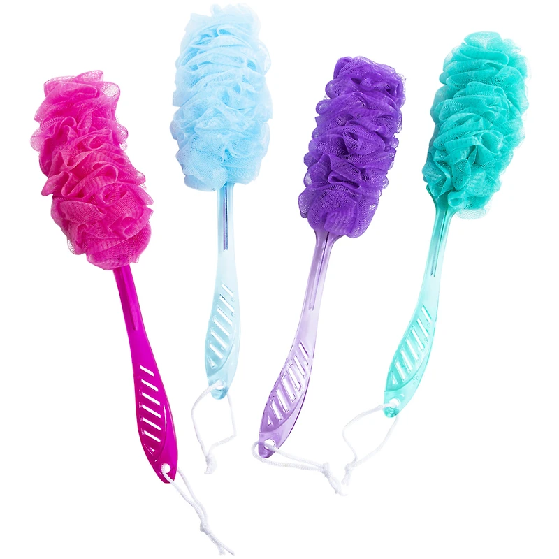 body scrub brush w/ bath pouf