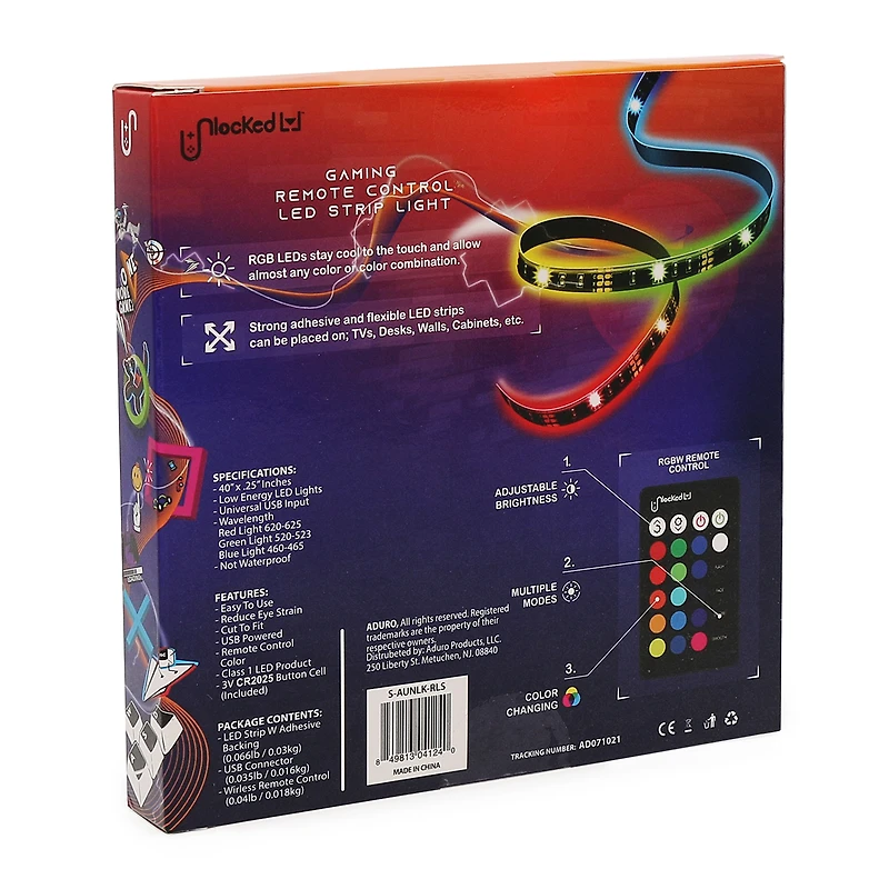 Unlocked Lvl™ Gaming LED Color Changing Light Strip w/ Remote Control 3.25ft